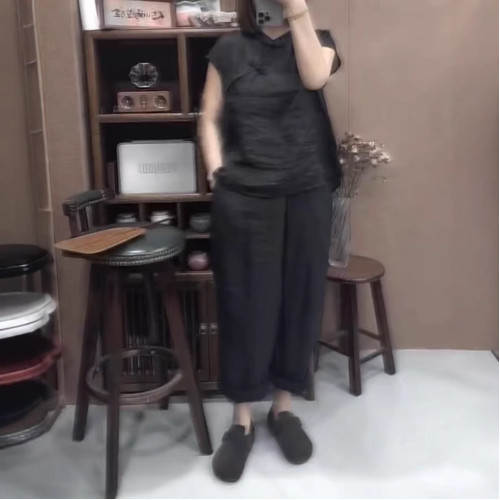 25295大愛美依緣2025夏季新款復古盤釦簡約時尚兩件套顯瘦套裝女