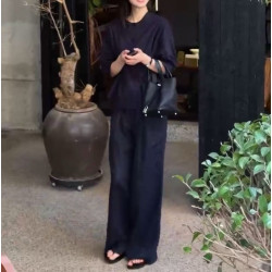 25292大愛美依緣2025夏季新款簡約圓領七分袖襯衫寬松濶腿長褲女