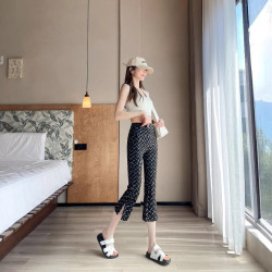 夏季新款八分開叉星空點微喇鯊魚褲女高腰顯瘦春夏薄款修身顯