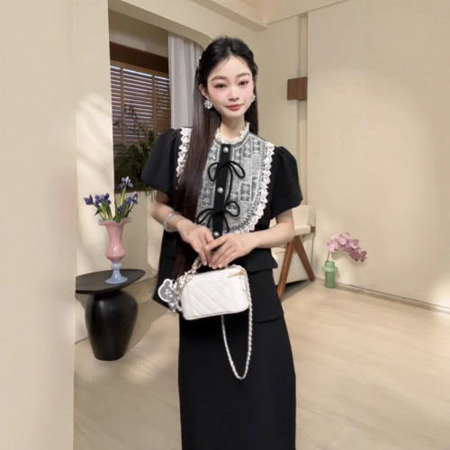 DD【月落星河套裝】綁帶蕾絲設計款 名媛千金夏款小衆兩件套女裝