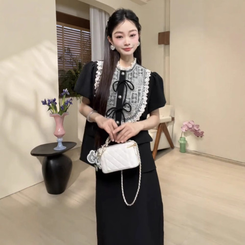 DD【月落星河套裝】綁帶蕾絲設計款 名媛千金夏款小衆兩件套女裝