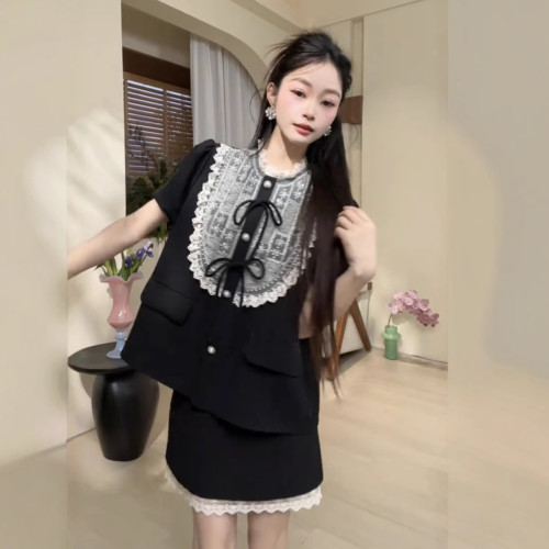 DD【月落星河套裝】綁帶蕾絲設計款 名媛千金夏款小衆兩件套女裝