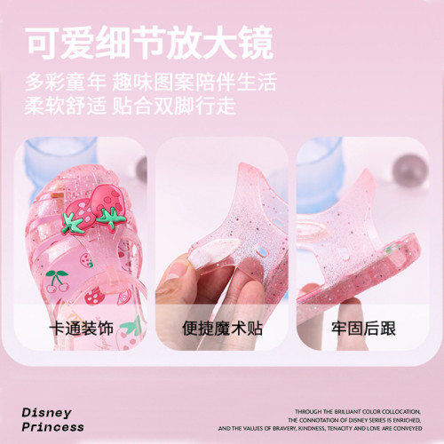 可愛公主鞋兒童細閃涼鞋愛心卡通魔術貼夏季涼鞋中小童果凍涼鞋