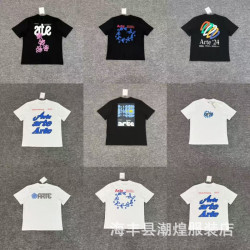 潮牌arte新款花卉樹葉玫瑰花字母印花男女情侶短袖t恤潮