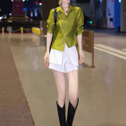 25317大愛美依緣2025夏季新高級感長袖防曬襯衫高腰設計感短褲女