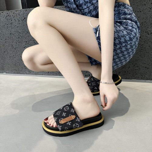 厚底老花拖鞋女2025年夏季新款韓版時尚百搭休閒運動魔術貼外穿拖