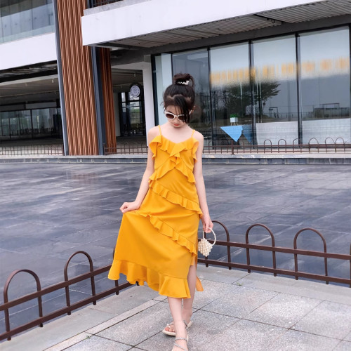 2025親子裝母女裝夏裝新款荷葉吊帶連衣裙女夏新款氣質開叉度假裙