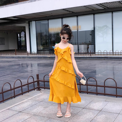 2025親子裝母女裝夏裝新款荷葉吊帶連衣裙女夏新款氣質開叉度假裙