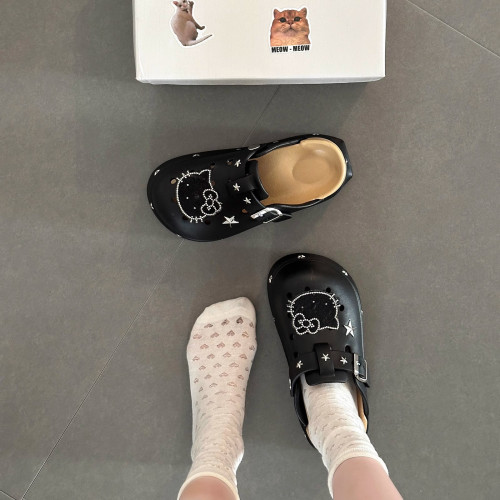時尚休閒小貓厚底洞洞鞋女2025新款夏季外穿防滑百搭包頭涼拖鞋女