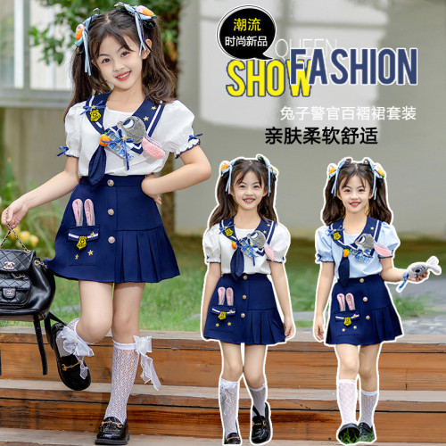 硃迪兔子警官女童套裝2025新款夏裝洋氣大童兒童夏季學院風jk製服