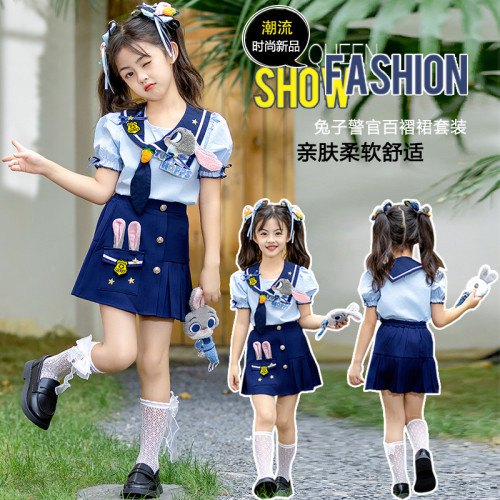 硃迪兔子警官女童套裝2025新款夏裝洋氣大童兒童夏季學院風jk製服