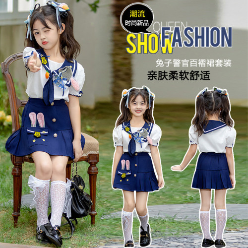 硃迪兔子警官女童套裝2025新款夏裝洋氣大童兒童夏季學院風jk製服