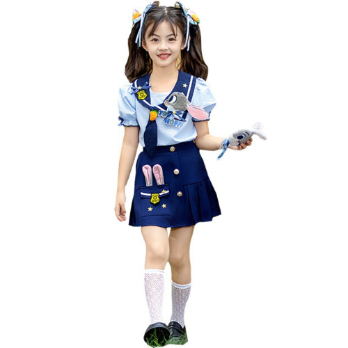 硃迪兔子警官女童套裝2025新款夏裝洋氣大童兒童夏季學院風jk製服
