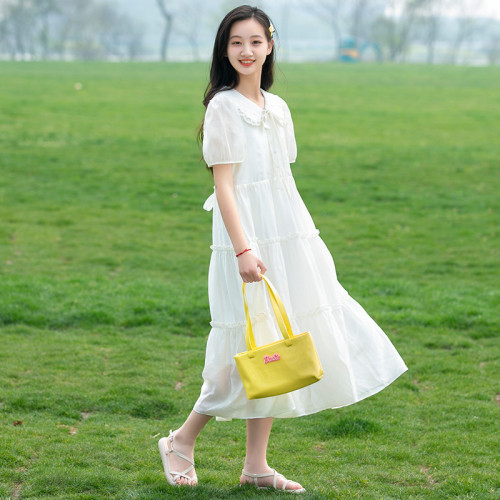 新23228少女連衣裙仙氣超仙森系初中學生夏裝大童高中女生夏季白