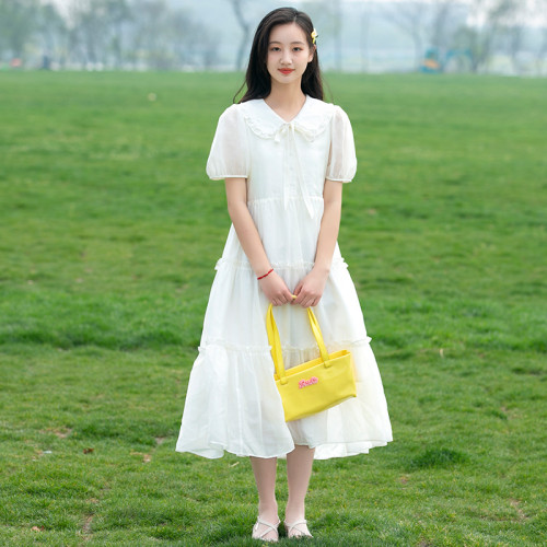 新23228少女連衣裙仙氣超仙森系初中學生夏裝大童高中女生夏季白