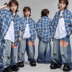 少兒街舞演出服男童嘻哈短袖女孩爵士舞牛仔褲兒童hiphop街舞潮服