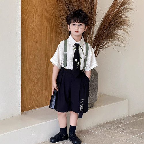 男童背帶套2025夏季時尚學院風套裝兒童禮服演出服套裝 