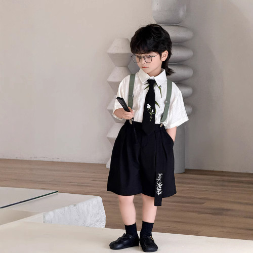男童背帶套2025夏季時尚學院風套裝兒童禮服演出服套裝 