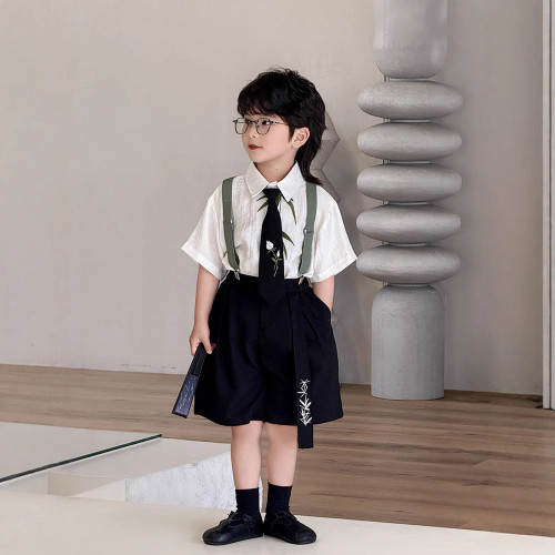 男童背帶套2025夏季時尚學院風套裝兒童禮服演出服套裝 