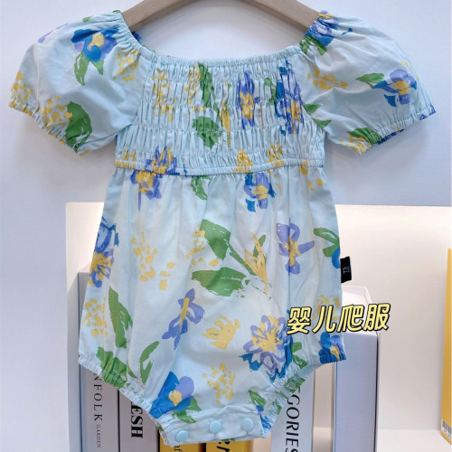 法式母女裝連衣裙夏季新款一家三口親子裝度假風花襯衫碎花裙