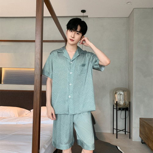 2024新款男款簡約冰絲睡衣家居服套裝A86652