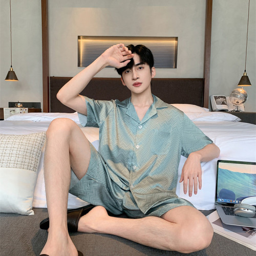 2024新款男款簡約冰絲睡衣家居服套裝A86652