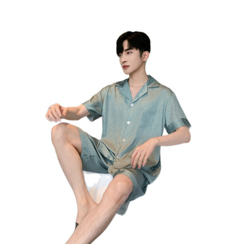 2024新款男款簡約冰絲睡衣家居服套裝A86652