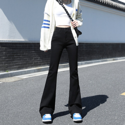 實拍微喇牛仔褲女2024春新款小個子美式馬蹄褲高腰顯瘦喇叭褲子