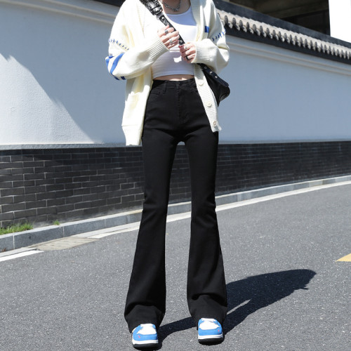 實拍微喇牛仔褲女2024春新款小個子美式馬蹄褲高腰顯瘦喇叭褲子