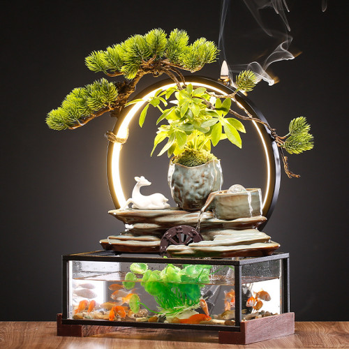 招財流水生財擺件創意噴泉循環水車魚缸家居辦公桌面開業喬遷禮品