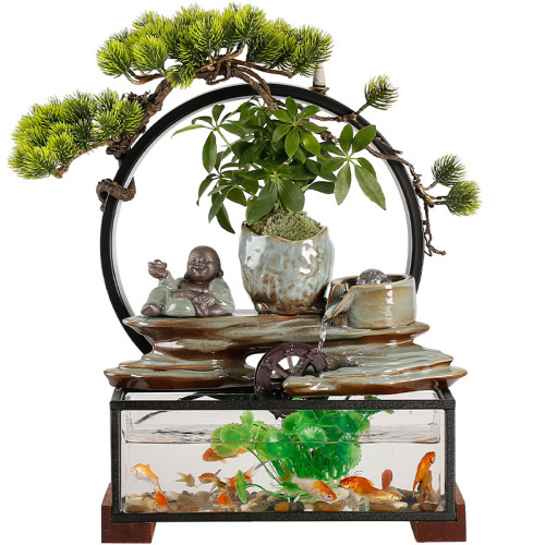招財流水生財擺件創意噴泉循環水車魚缸家居辦公桌面開業喬遷禮品