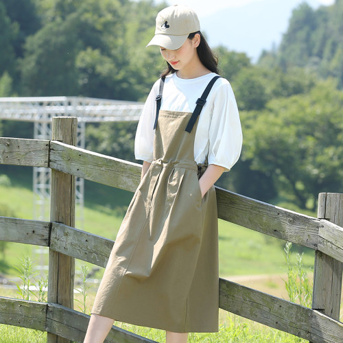 新212106初中學生秋裝背帶裙套裝少女大童高中生夏裝連衣裙兩件套