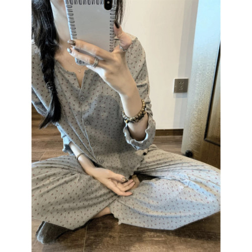 睡衣韓版2025新款春夏季甜美碎花少女花邊長袖套裝長褲開衫家居服