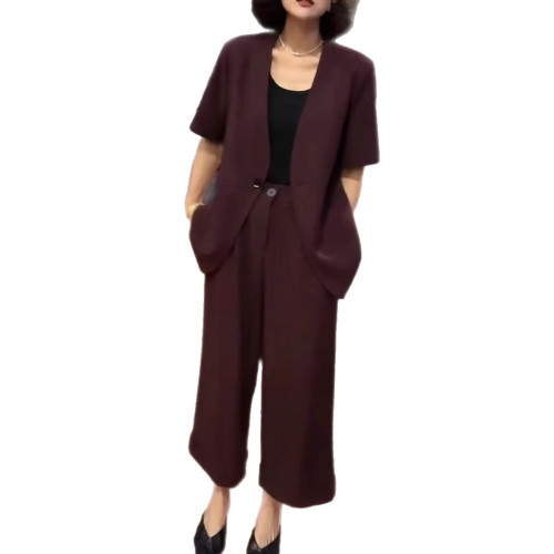 2830大碼女裝薄款小西裝九分濶腿褲套裝胖mm小個子西服一整套
