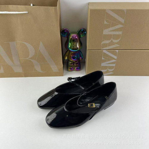 ZAR春季新品TRF女鞋紅色黑色瑪麗珍式平底芭蕾風鞋淺口一字釦單鞋