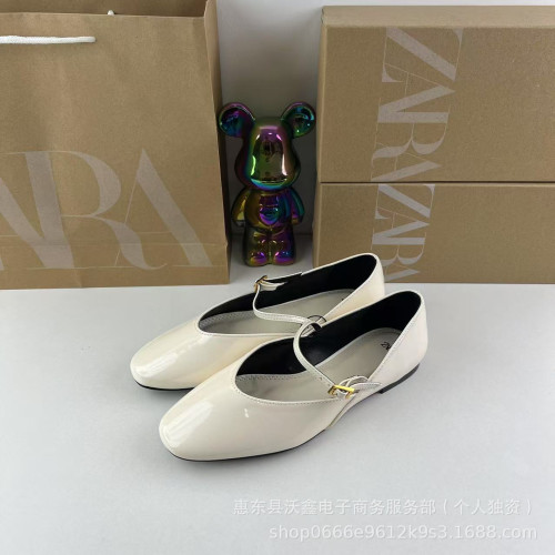 ZAR春季新品TRF女鞋紅色黑色瑪麗珍式平底芭蕾風鞋淺口一字釦單鞋