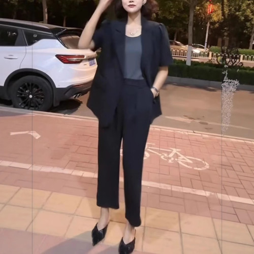 2829大碼女裝薄款西裝套裝胖mm通勤工作服職業西服一整套小腳褲