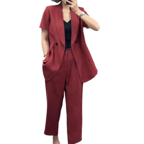 2829大碼女裝薄款西裝套裝胖mm通勤工作服職業西服一整套小腳褲