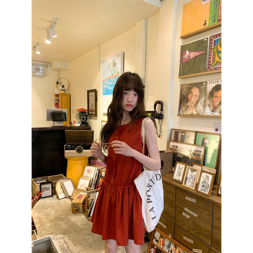 抽繩腰背心裙圓領娃娃裙女夏季新款設計感寬松a字連衣裙