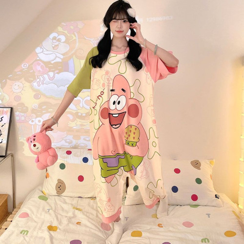 女士短袖連體睡衣夏純棉薄款2025新款青少年女孩中大童女生家居服