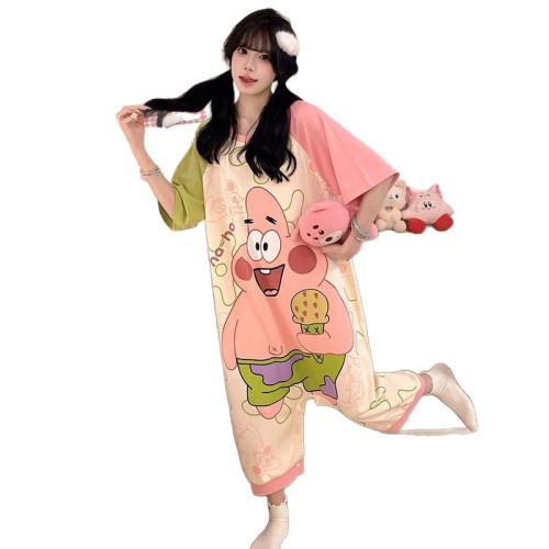 女士短袖連體睡衣夏純棉薄款2025新款青少年女孩中大童女生家居服