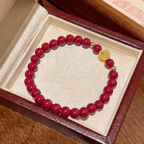 新中式中古風復古福牌硃砂手鏈女輕奢小衆高級感百搭氣質手串手飾