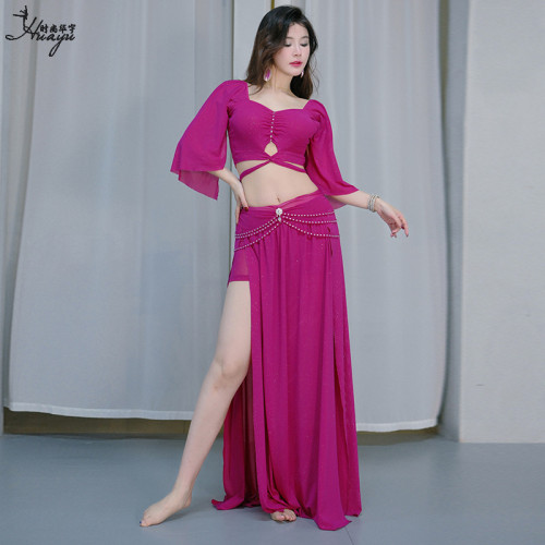 肚皮舞練功服2025新款性感顯瘦表演出服燙鑽網紗東方舞蹈團服套裝