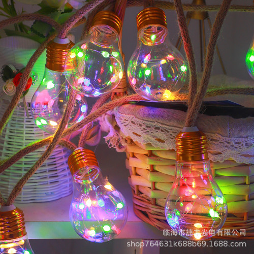 麻繩燈串銅線燈新款太陽能戶外防水露營裝飾氛圍聖誕節日彩燈