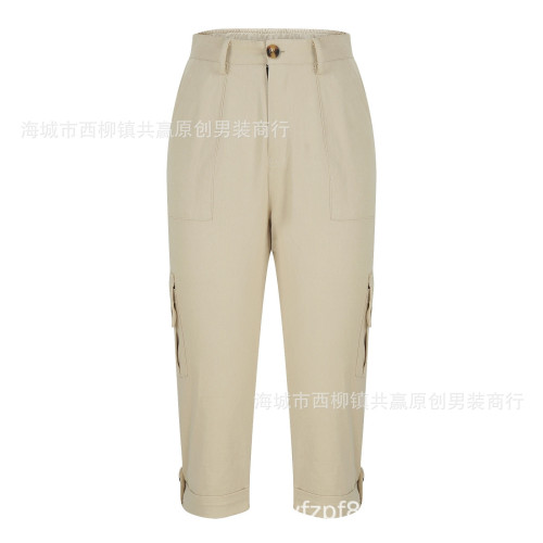 2025女裝新款純色多口袋七分休閒褲夏季新款七分褲子休閒褲百搭清