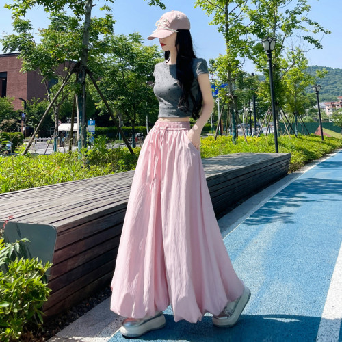 慵懶感蓬蓬燈籠褲花苞裙褲女夏季新款高腰顯瘦寬松九分休閒濶腿褲
