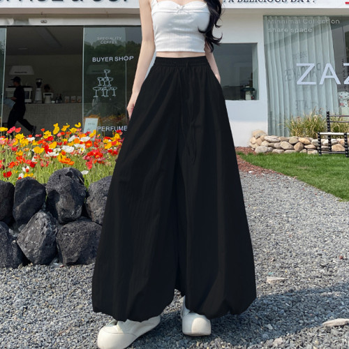 慵懶感蓬蓬燈籠褲花苞裙褲女夏季新款高腰顯瘦寬松九分休閒濶腿褲