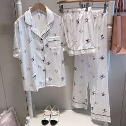 三件套絲綢大牌KT貓長褲睡衣套裝大碼冰絲小香風春夏長袖家居服女