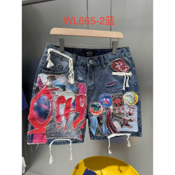 【時尚牛仔短褲】個性拼貼補丁貼布印花設計潮流炸街必備-WL665-2