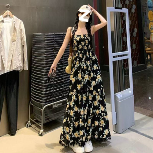 2025新款大碼女裝法式氣質高腰印花吊帶裙夏季薄紗開衫碎花套裝